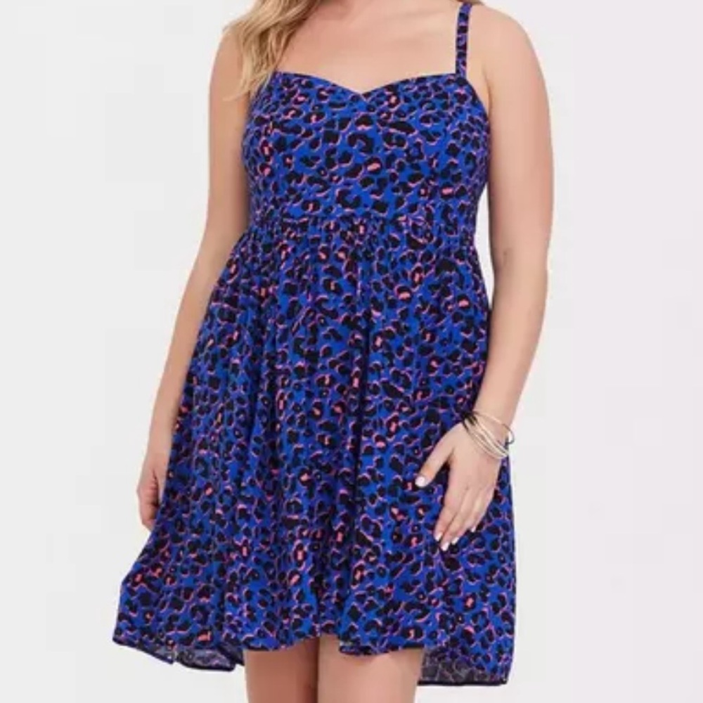 Torrid Mini Challis High-Low Skater Leopard Dress- Purple Leo Size 1